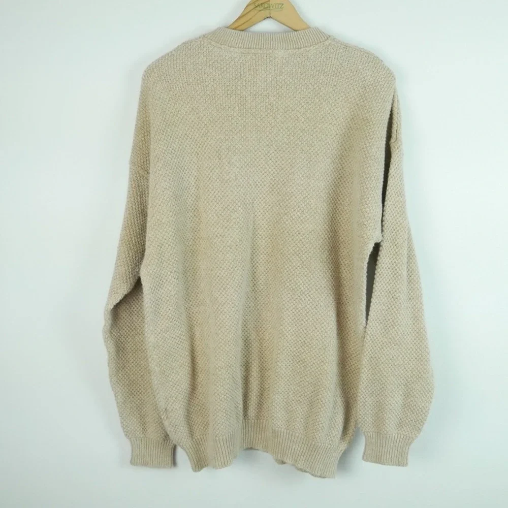 Vintage Woolrich XL Beige Cotton Blend Henley Sweater Chunky Knit Y2K Fisherman
